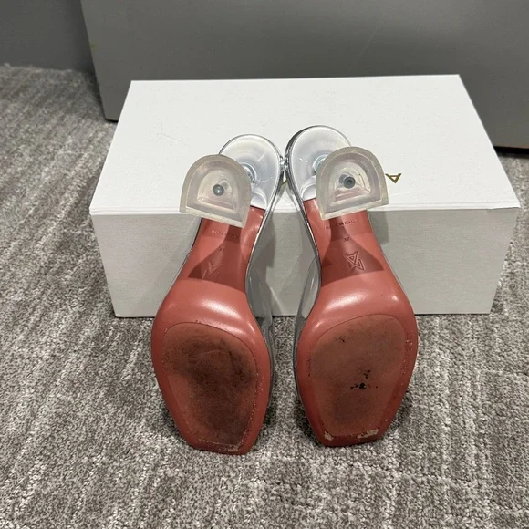 Amina Muaddi Lupita glass clear slipper plexi Silver pvc leather Heels - Picture 7 of 8